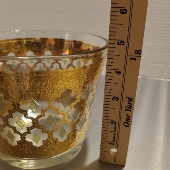 Vintage Culver Valencia 22K Gold Glass Ice Bucket with Green Diamonds MCM - Picture 7 of 11